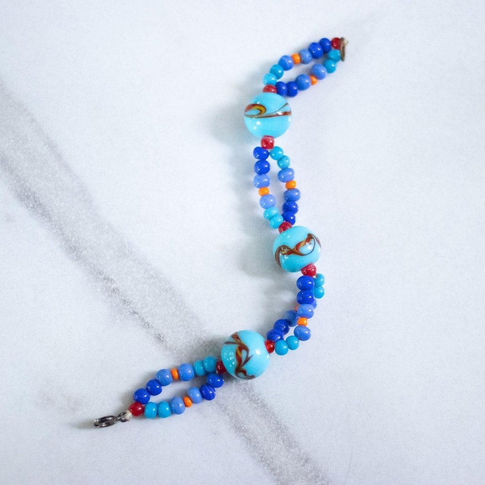 Vintage Blue‎ and Red Venetian Glass Bracelet